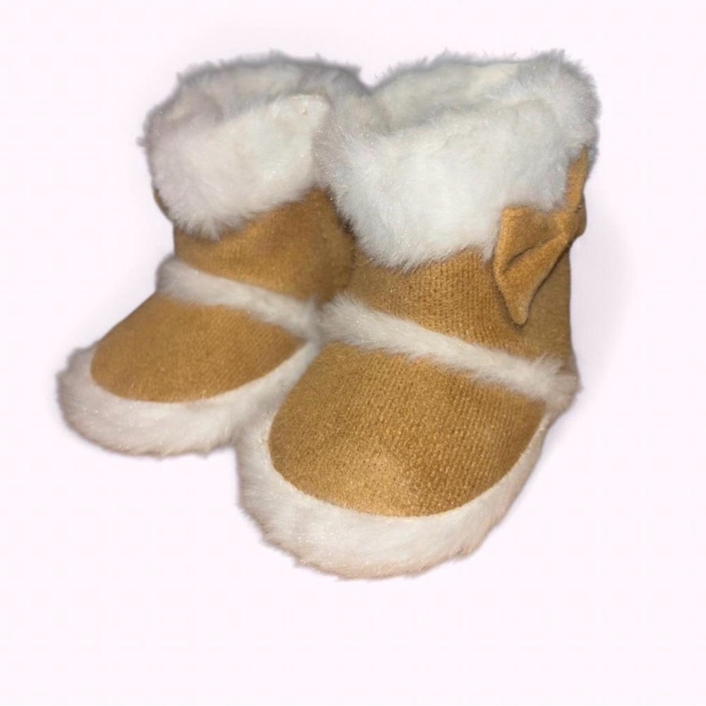 Tan and White infant Boots with Bow